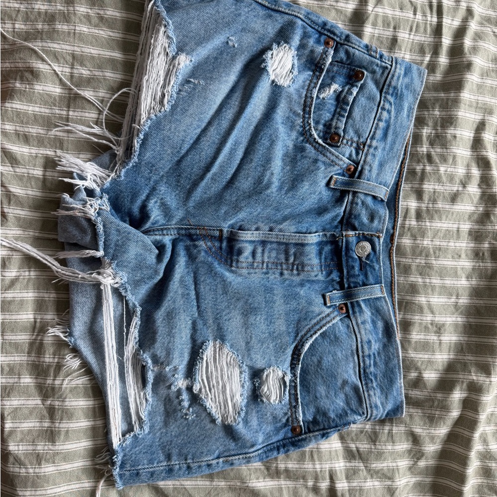 Levi's Light Blue Distressed Denim Cutoff Shorts